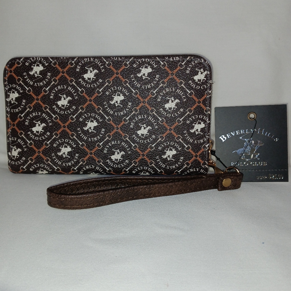 Beverly Hills Polo Club Brown and Orange Patterned Wristlet - Picture 5 of 5
